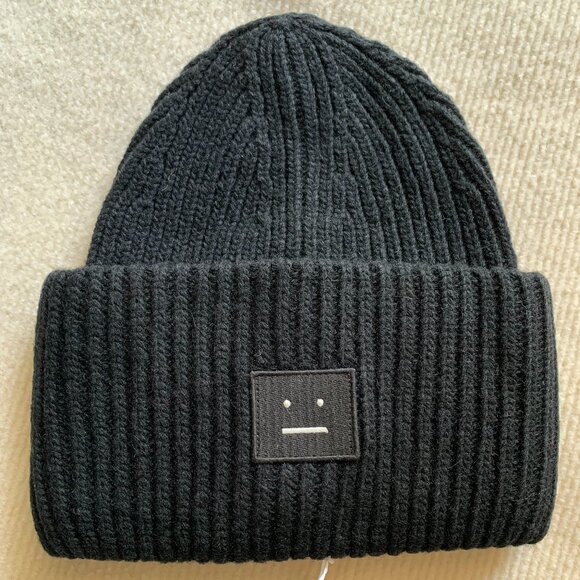 Acne Studios Black Wool Beanie Classic Rib Knit